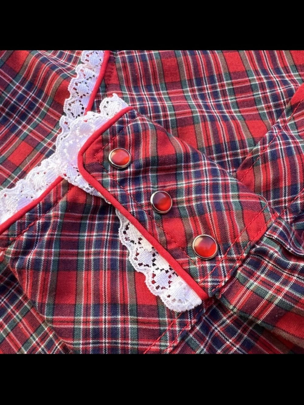 Vintage Miss Rodeo America Western Plaid Pearl Snap Shirt S Lace Dolly Parton - Picture 5 of 8